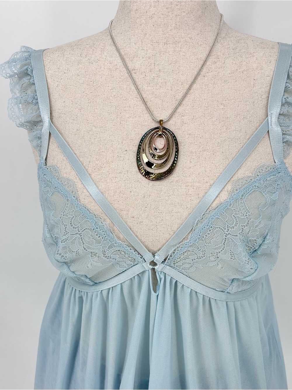 Y2K Blue Lace Babydoll Lingerie Slip Dress Tank Fairy Coquette Top - Picture 2 of 9